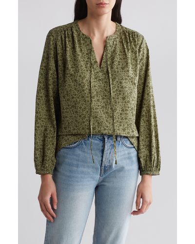 Melrose and Market Long Sleeve Tie Neck Top - Green