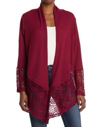 Forgotten Grace Knit Crochet Lace Trim Duster - Red