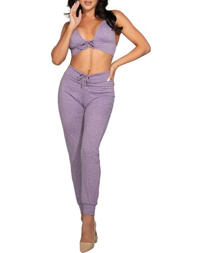 Seven 'til Midnight Jersey Bralette & Sweatpants Pajamas - Purple