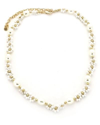Panacea Floral Seed Bead Imitation Pearl Necklace - White