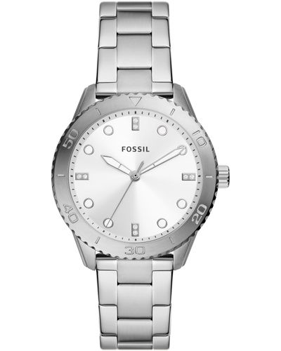 Fossil Dayle Cz Embellished Stainless Steel Bracelet Watch - Gray