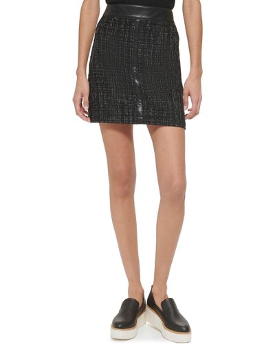 DKNY Bouclé Tweed Faux Leather Trim Miniskirt - Black