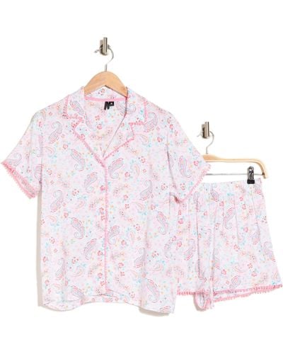 Kensie Notch Collar Boxer Short Pajamas - Pink