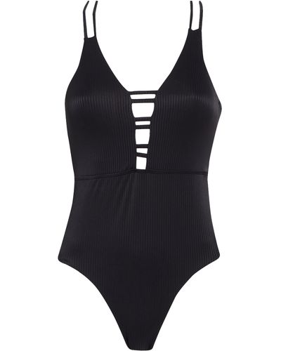 Nicole Miller Plunge Cutout Ribbed One-piece Swimsuit - Black