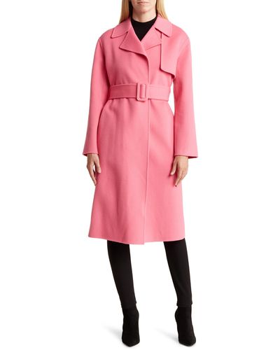 Theory Longline Wool & Cashmere Wrap Trench Coat - Pink