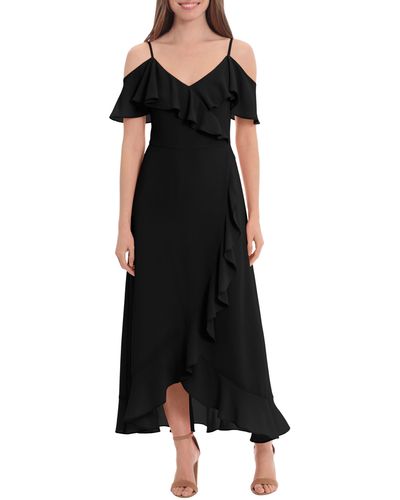 London Times Cold Shoulder Ruffle Maxi Dress - Black