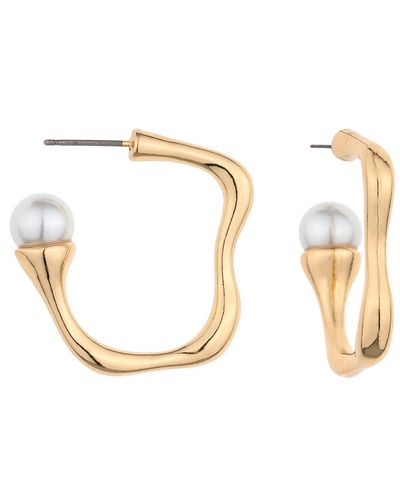 Ettika Imitation Pearl Hoop Earrings - Metallic