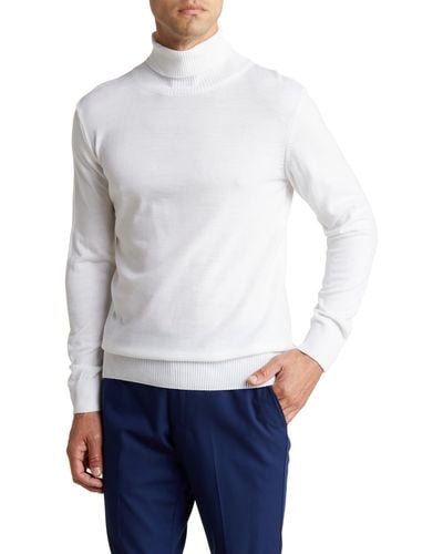 T.R. Premium Tailored Recreation Wool & Cotton Blend Turtleneck - White