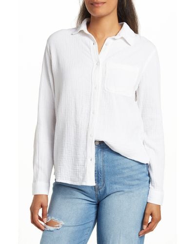 C&C California Attwood Beach Double Gauze Shirt In Snow White At Nordstrom Rack