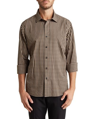 Lorenzo Uomo Check Print Trim Fit Long Sleeve Button-up Shirt - Brown