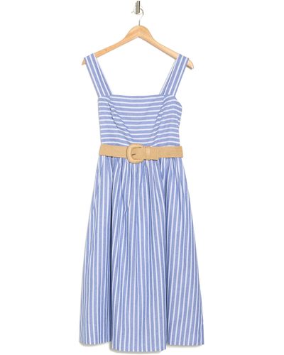Eliza J Striped Belted Midi Dress - Blue