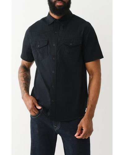True Religion Short Sleeve Cotton Button-up Shirt - Black