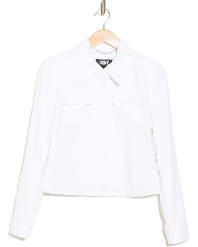 DKNY Textured Patch Pocket Crop Jacket - White