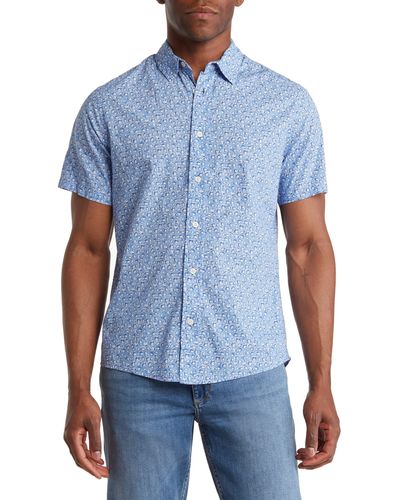 Slate & Stone Floral Print Short Sleeve Button-up Shirt - Blue