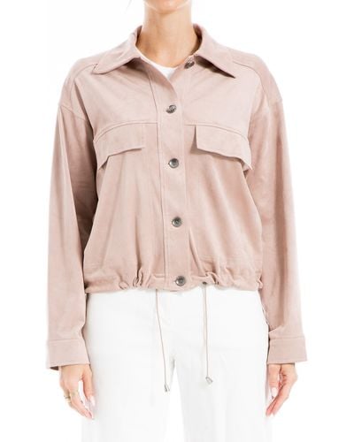 Max Studio Faux Suede Bomber Jacket - Natural
