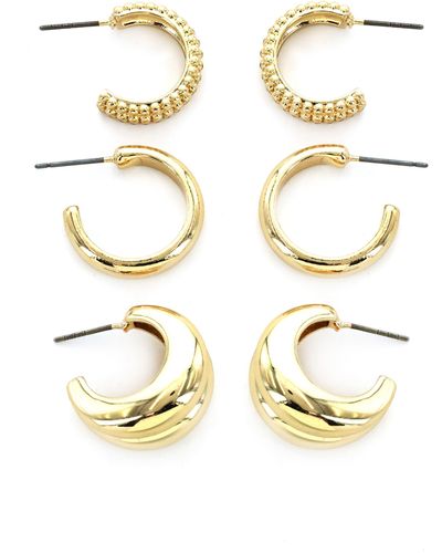 Panacea Set Of 3 Textured Hoop Earrings - Metallic