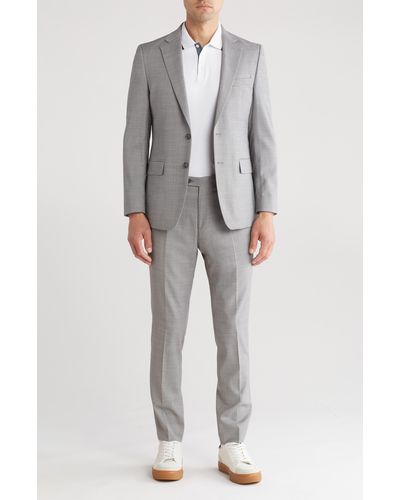 Ben Sherman Gray Solid Notch Lapel Wool Blend Suit