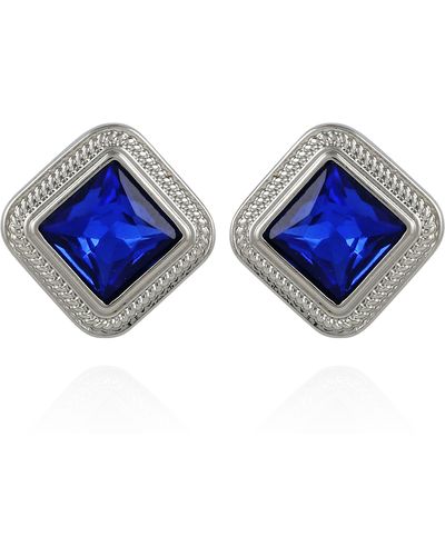 Tahari Braid Bezel Crystal Stud Clip-on Earrings - Blue