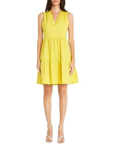 Maggy London Sleeveless Tiered Fit & Flare Dress - Yellow