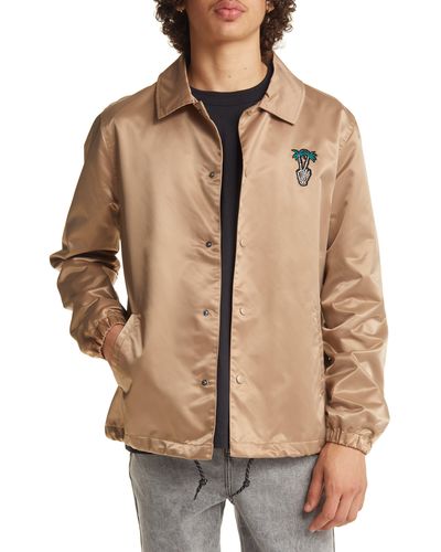 BP. Palm Tree Peace Patch Satin Coach's Jacket In Tan Amphora At Nordstrom Rack - Natural