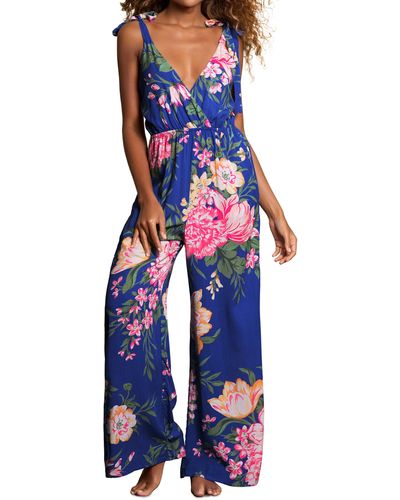 Maaji Floral Low Back Cover-up Jumpsuit - Blue