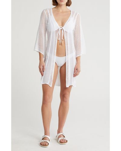 Elan Crochet Tie Front Cover-up - White