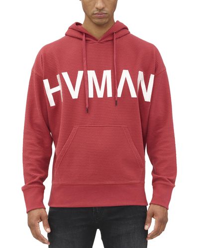 HVMAN Logo Waffle Knit Pullover Hoodie - Red
