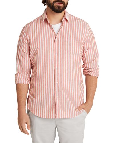 Johnny Bigg Dane Stripe Linen Blend Button-up Shirt - Pink