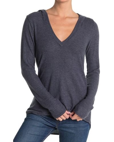 Go Couture Deep V-neck Hooded Top - Blue