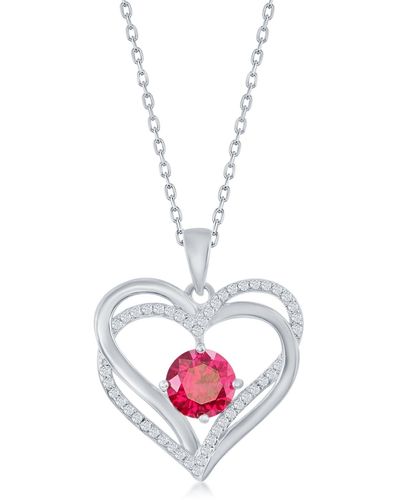 Simona Sterling Silver Cz Heart Pendant Necklace - Red