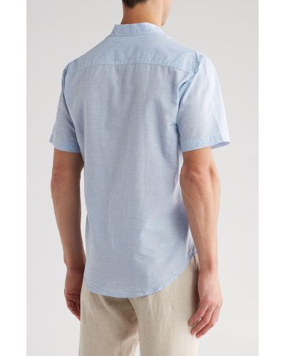 COASTAORO Dax Short Sleeve Linen Blend Button-up Shirt - Blue
