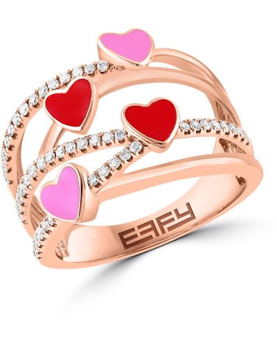 Effy 14k Rose Gold Enamel Heart & Diamond Ring - Red
