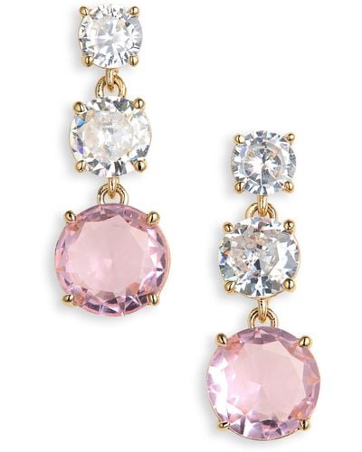 Nadri Cubic Zirconia & Crystal Triple Drop Earrings - Pink