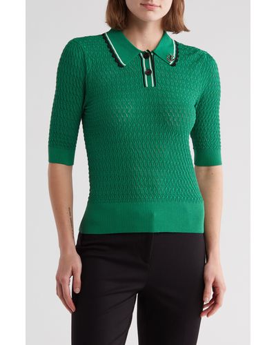 Scotch & Soda Pointelle Short Sleeve Polo Sweater - Green