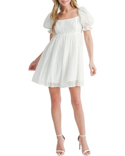Lush Puff Sleeve Babydoll Dress - White