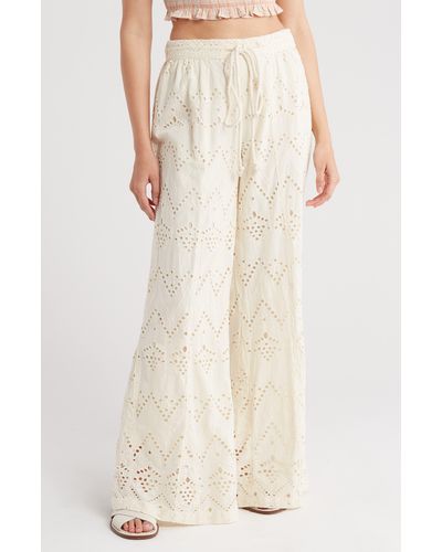 Free People Emma Embroidered Eyelet Cotton Wide Leg Pants - Natural