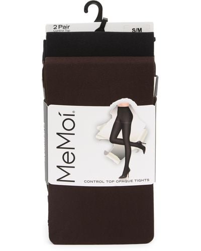 Memoi 2-pack Solid Control Top Tights - Black