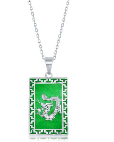 Simona Rectangular Dragon Jade Pendant Necklace - Green