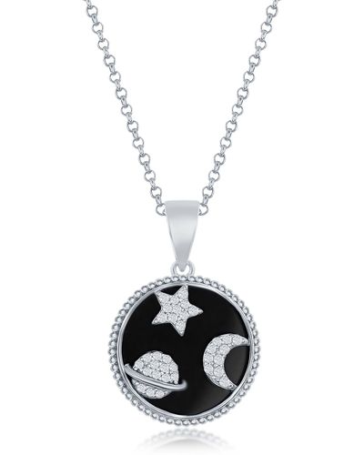Simona Sterling Silver Space Themed Onyx Pendant Necklace - Metallic