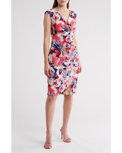 Connected Apparel Floral Gathered Waist Dress