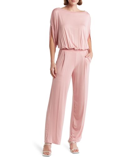 Go Couture Raglan Sleeve Wide Leg Jumpsuit - Pink