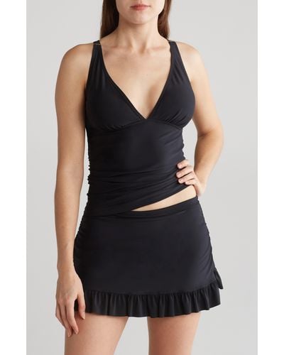 Nicole Miller Tankini & Ruffle Skirt Swim Set - Black