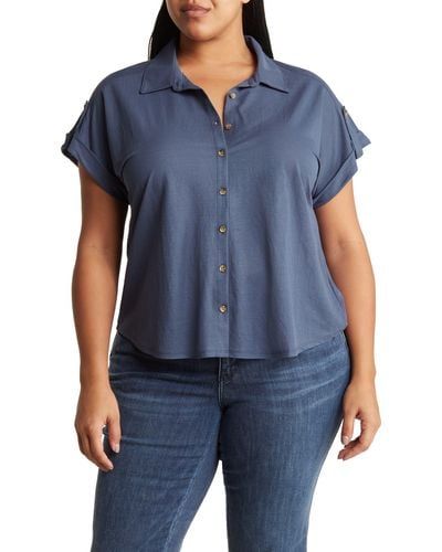 Bobeau Short Sleeve Button-up Shirt - Blue