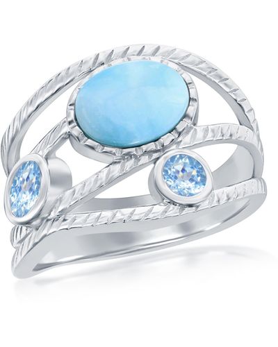 Simona Sterling Silver Oval Larimar & Cz Ring - Blue