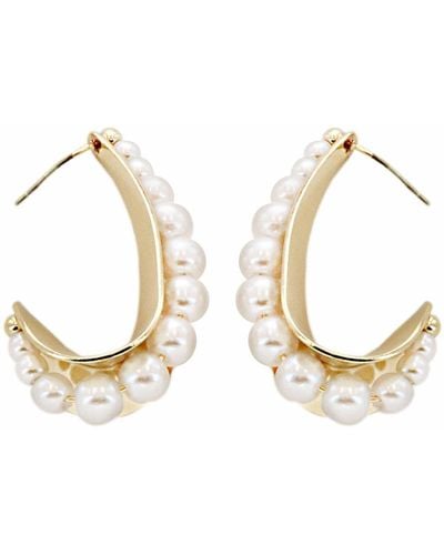 Panacea Imitation Pearl Hoop Earrings - Metallic