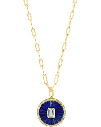 Effy 14k Yellow Gold Diamond & Lapis Lazuli Pendant Necklace - Blue