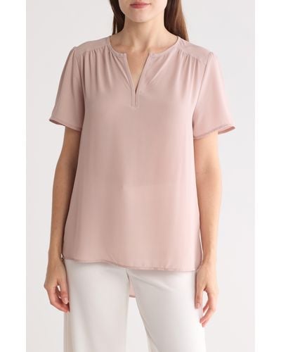Pleione Updated Notch Neck High-low Tunic Top - Pink
