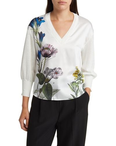 Ted Baker Raili Floral V-neck Graphic Sweatshirt - White