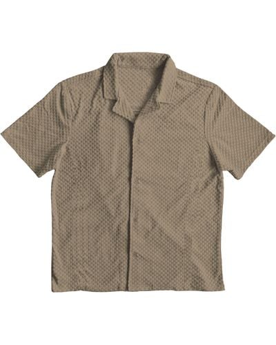 FLEECE FACTORY Terry Square Short Sleeve Button-up Shirt - Natural