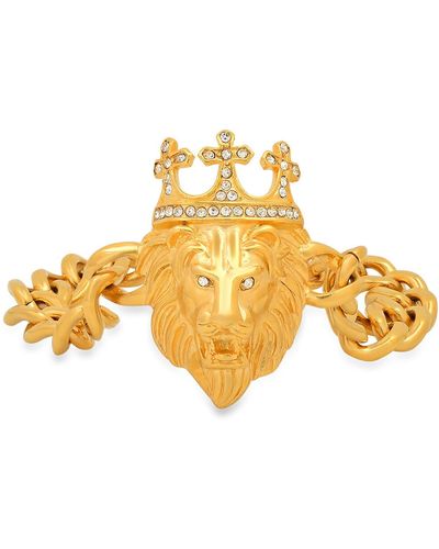 HMY Jewelry 18k Yellow Gold Plated Stainless Steel Lion Head Bracelet - Metallic